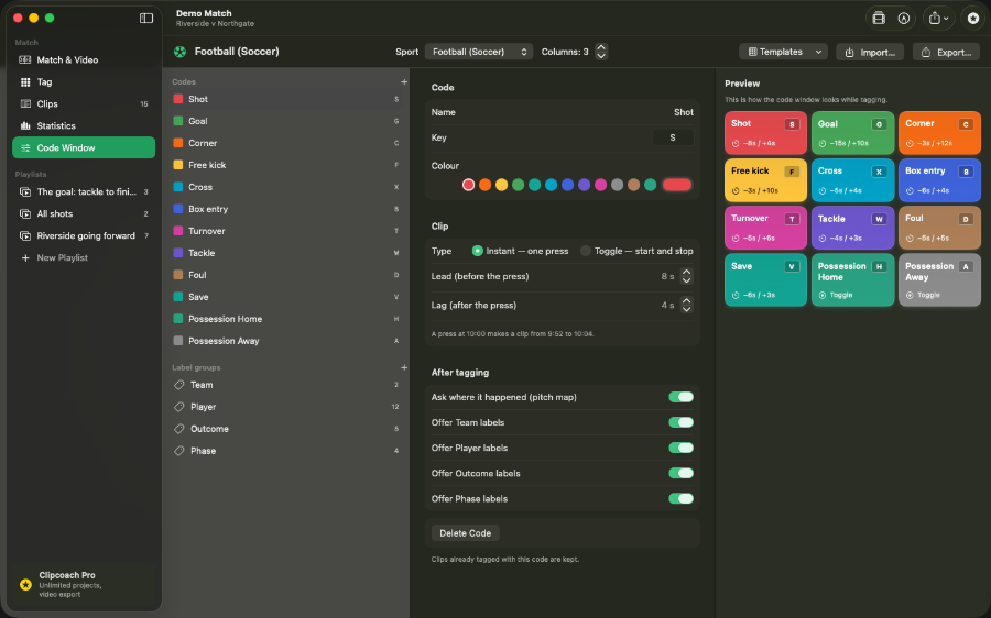 Stats matrix ready to export as CSV, XML or PDF