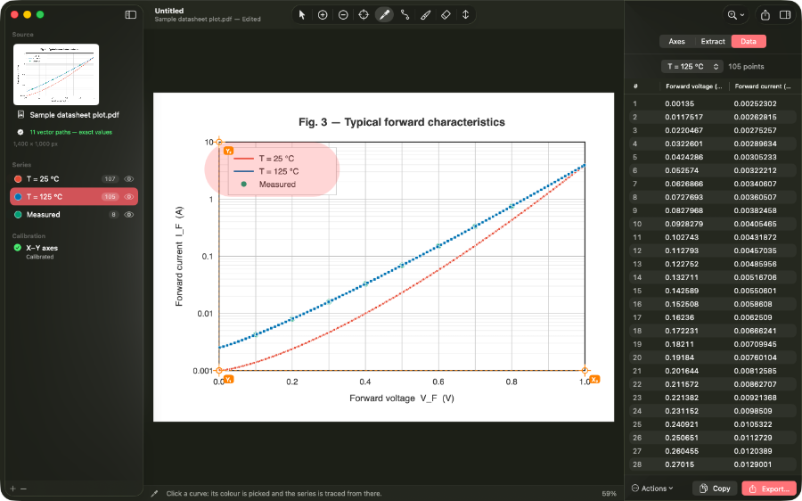 Exported dataset open in a spreadsheet