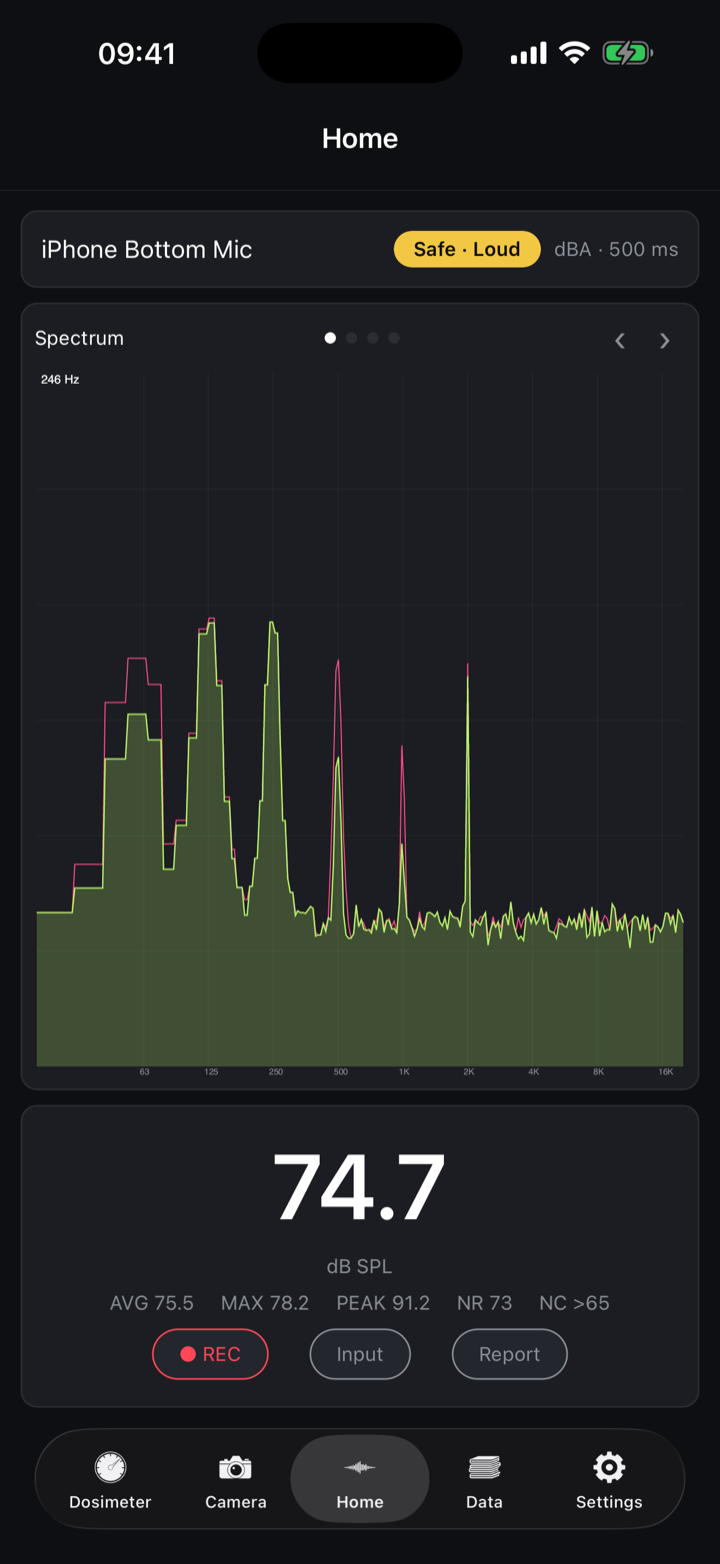 Espectre FFT en directe de dbLogger de 20 Hz a 20 kHz