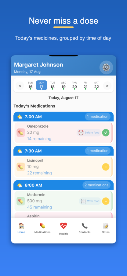 Daily schedule grouped by morning and evening