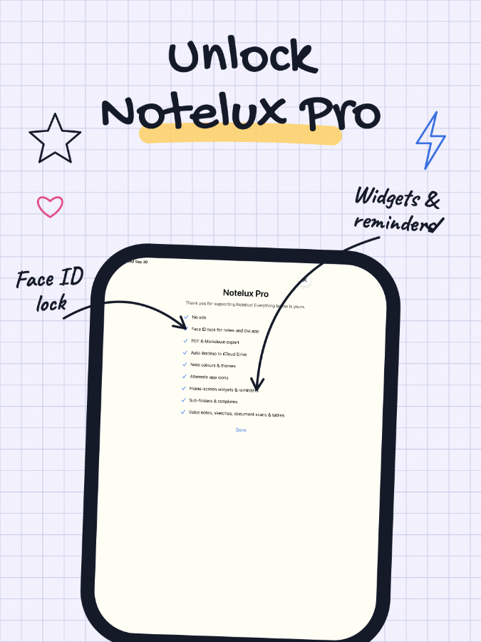 Pro: lock, export and voice notes