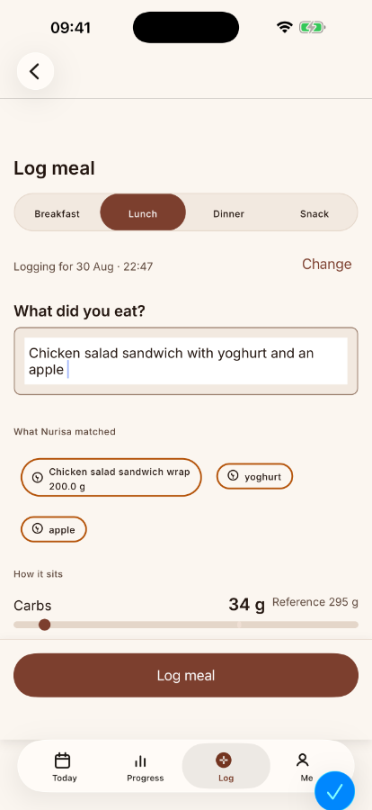 Your meal history, stored on your phone, readable and exportable any time