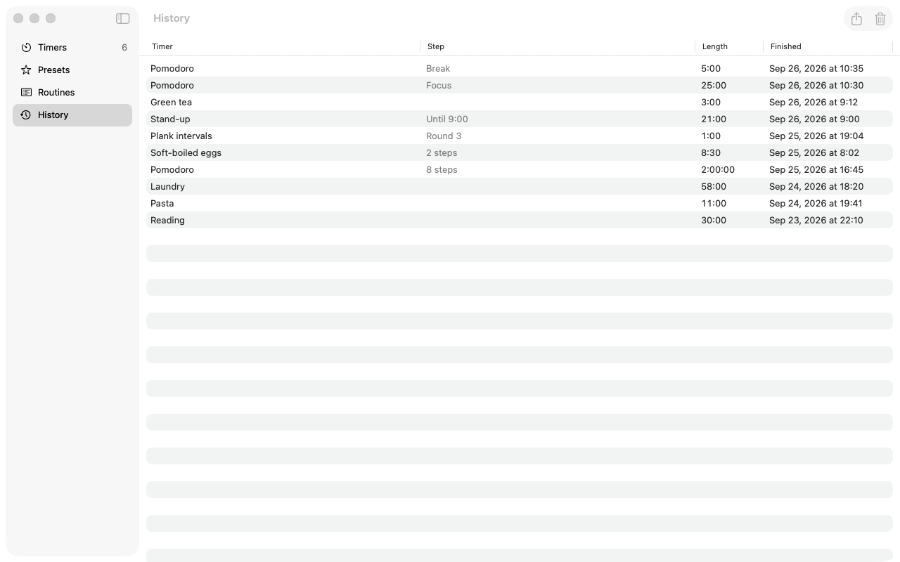 Review finished timers and steps